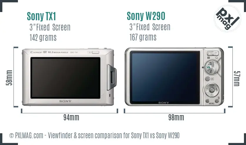 Sony TX1 vs Sony W290 Screen and Viewfinder comparison