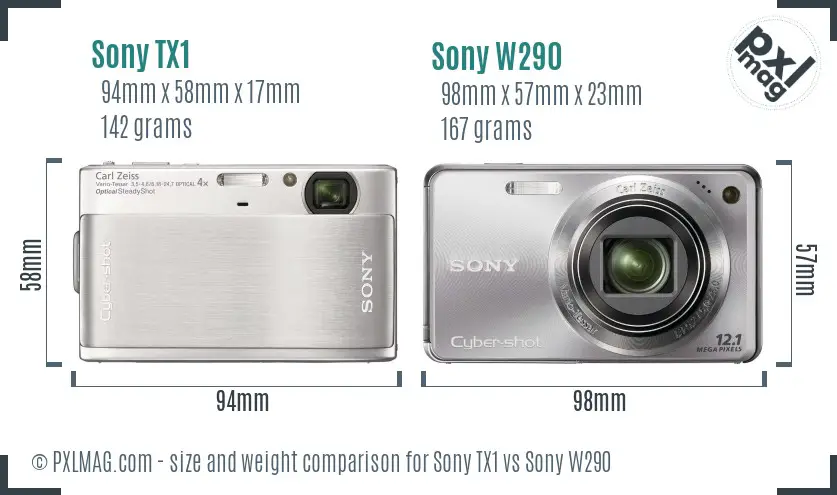 Sony TX1 vs Sony W290 size comparison