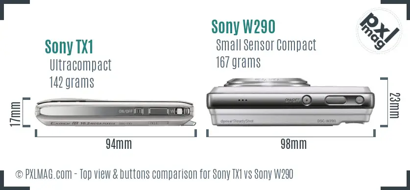 Sony TX1 vs Sony W290 top view buttons comparison