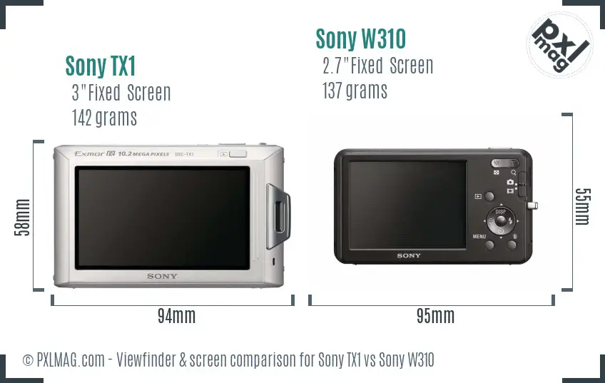 Sony TX1 vs Sony W310 Screen and Viewfinder comparison