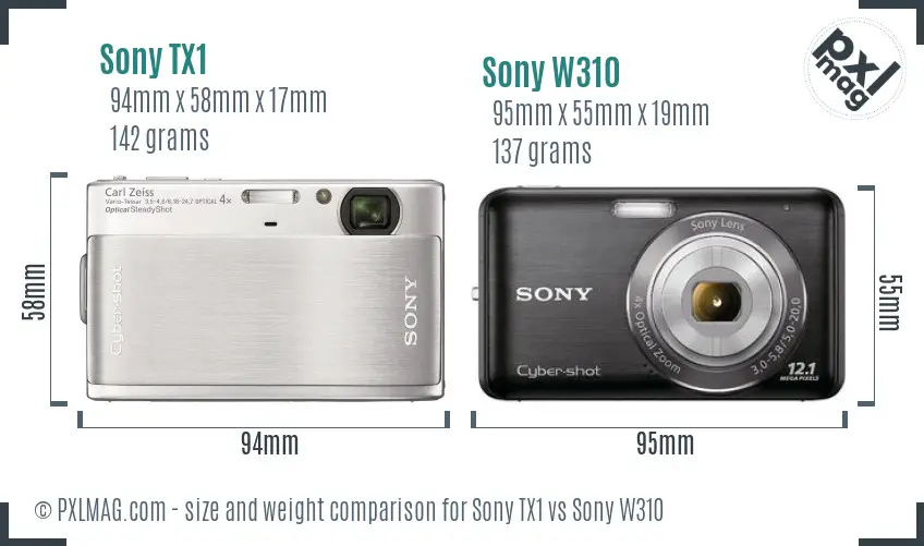 Sony TX1 vs Sony W310 size comparison