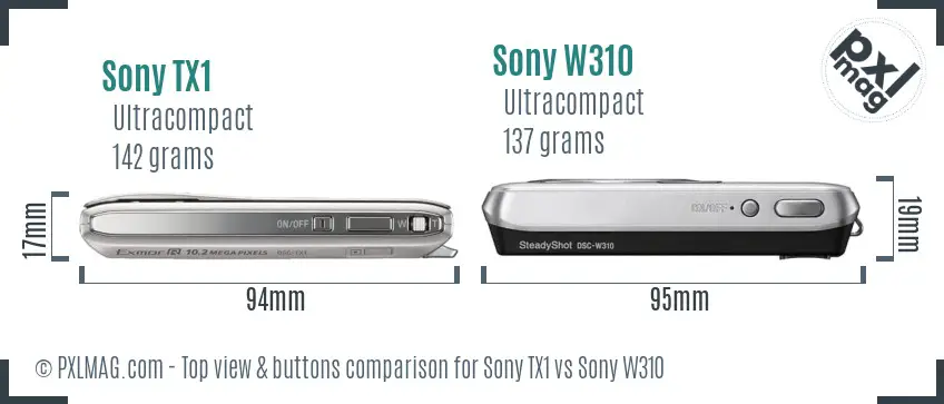 Sony TX1 vs Sony W310 top view buttons comparison