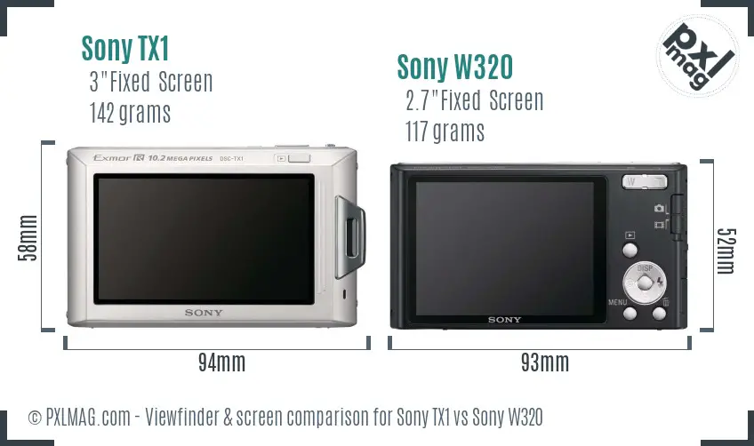 Sony TX1 vs Sony W320 Screen and Viewfinder comparison