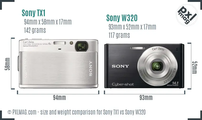 Sony TX1 vs Sony W320 size comparison