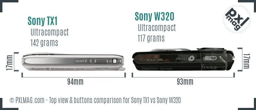 Sony TX1 vs Sony W320 top view buttons comparison