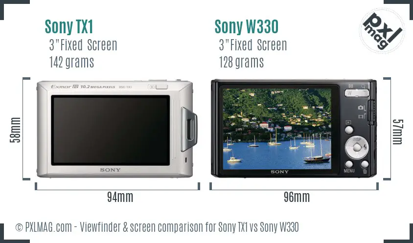 Sony TX1 vs Sony W330 Screen and Viewfinder comparison