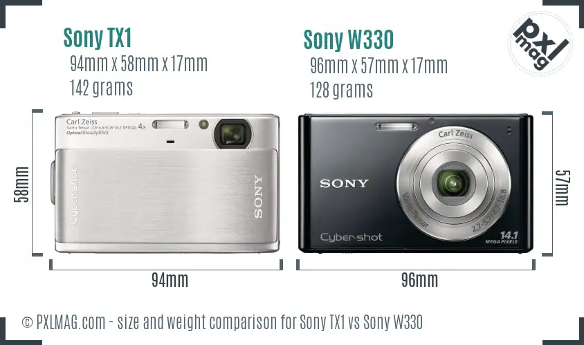 Sony TX1 vs Sony W330 size comparison