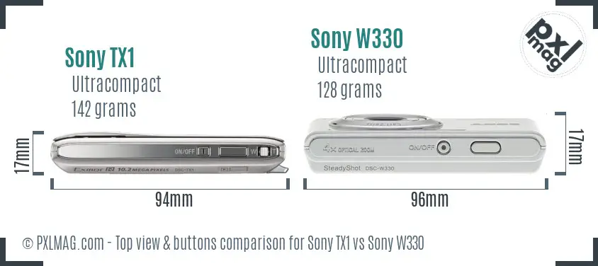 Sony TX1 vs Sony W330 top view buttons comparison