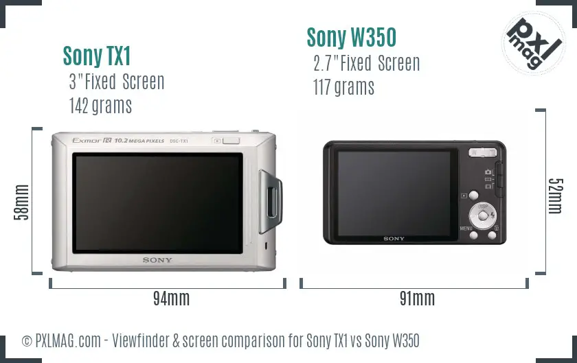 Sony TX1 vs Sony W350 Screen and Viewfinder comparison