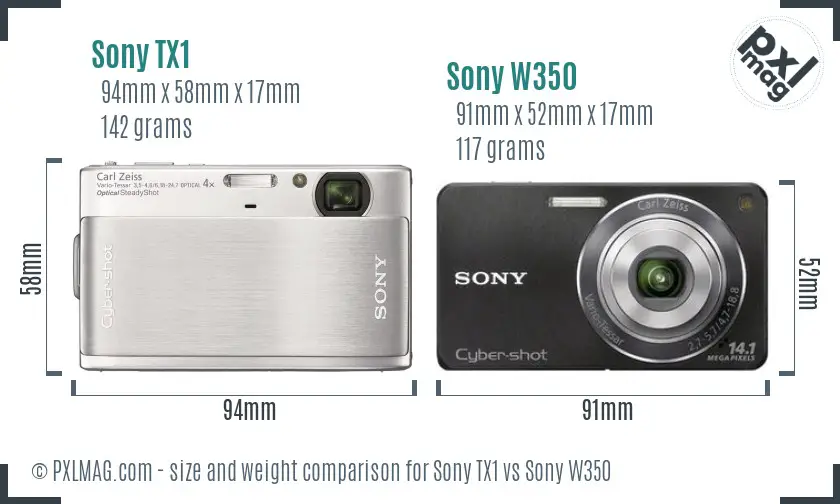 Sony TX1 vs Sony W350 size comparison