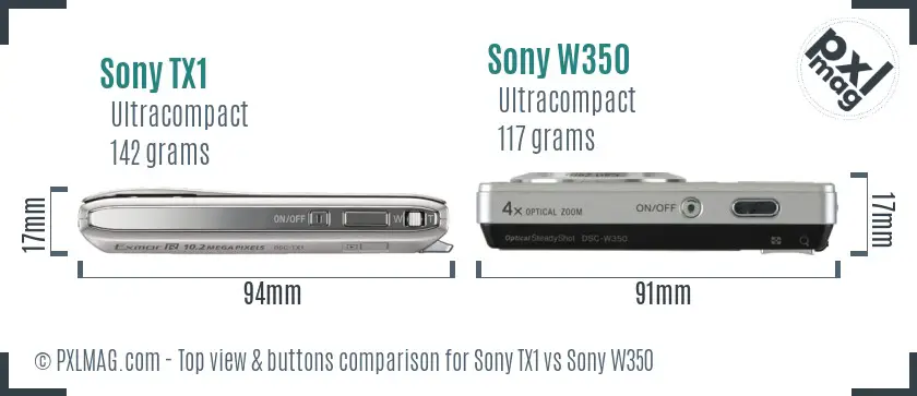 Sony TX1 vs Sony W350 top view buttons comparison