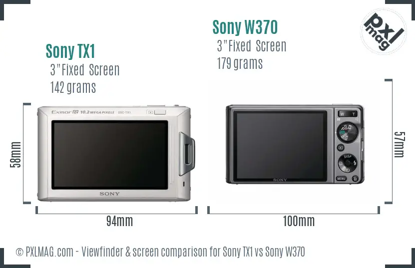 Sony TX1 vs Sony W370 Screen and Viewfinder comparison