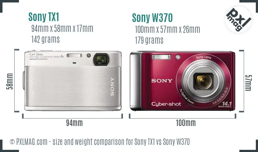 Sony TX1 vs Sony W370 size comparison