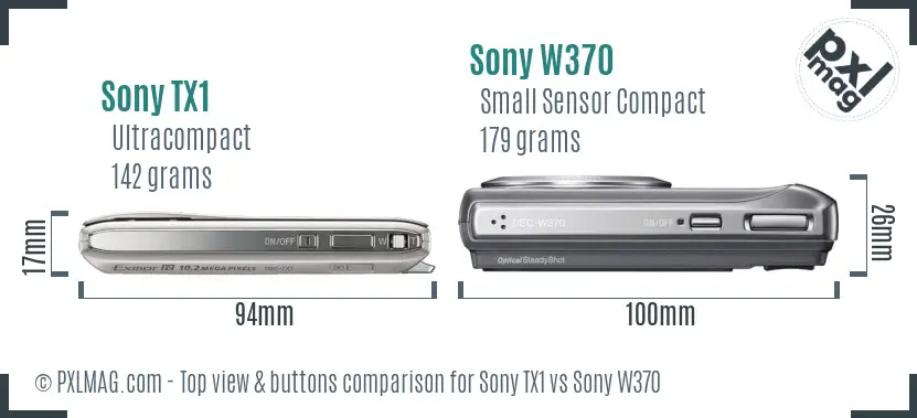 Sony TX1 vs Sony W370 top view buttons comparison