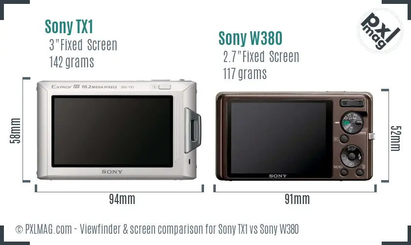 Sony TX1 vs Sony W380 Screen and Viewfinder comparison