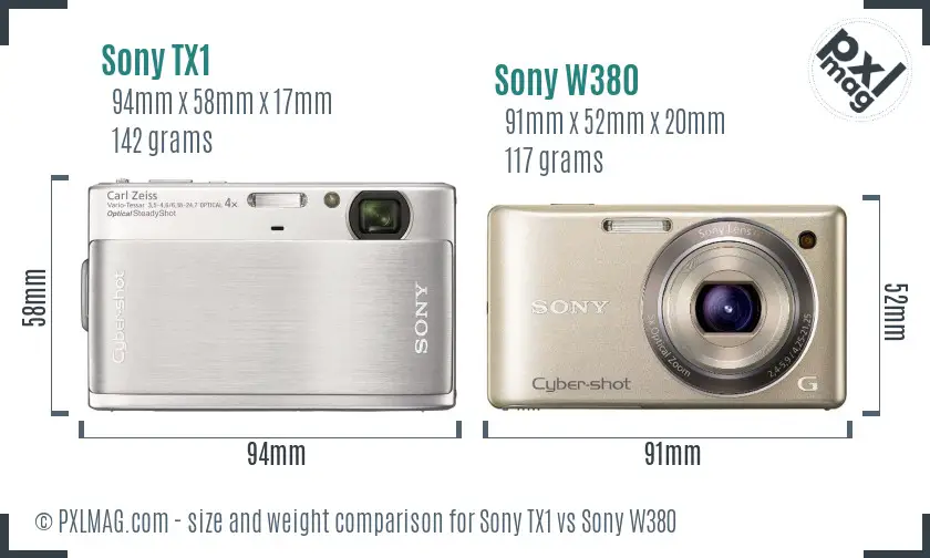 Sony TX1 vs Sony W380 size comparison
