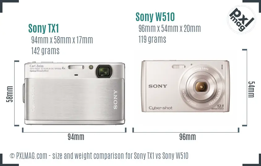 Sony TX1 vs Sony W510 size comparison