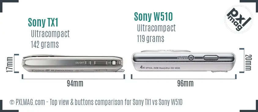 Sony TX1 vs Sony W510 top view buttons comparison