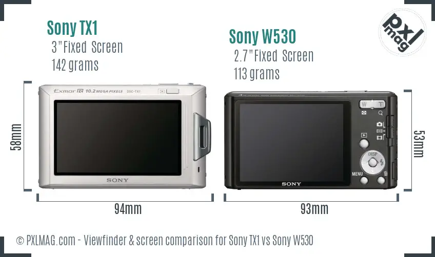 Sony TX1 vs Sony W530 Screen and Viewfinder comparison
