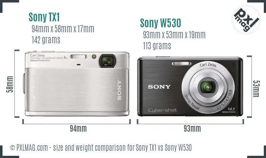 Sony TX1 vs Sony W530 size comparison