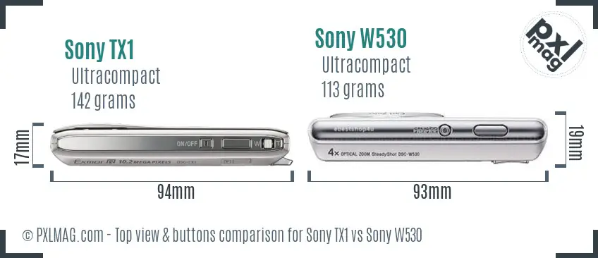 Sony TX1 vs Sony W530 top view buttons comparison
