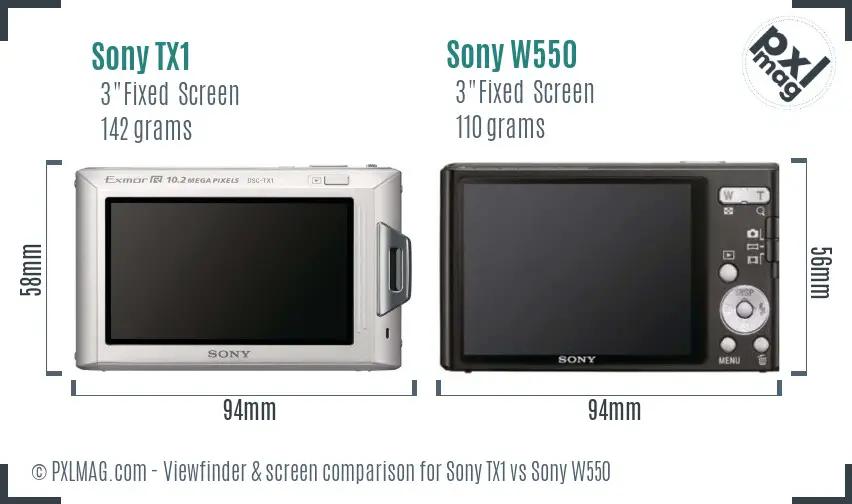 Sony TX1 vs Sony W550 Screen and Viewfinder comparison