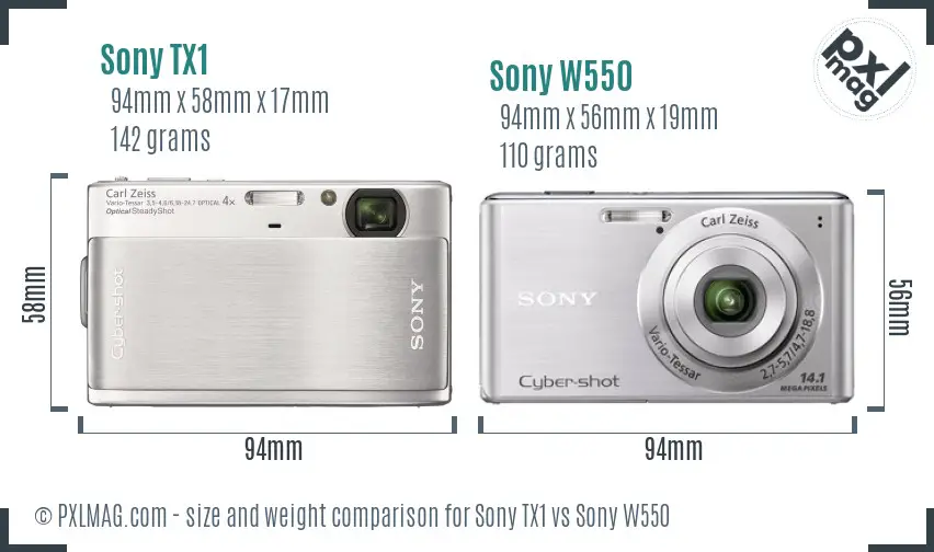 Sony TX1 vs Sony W550 size comparison