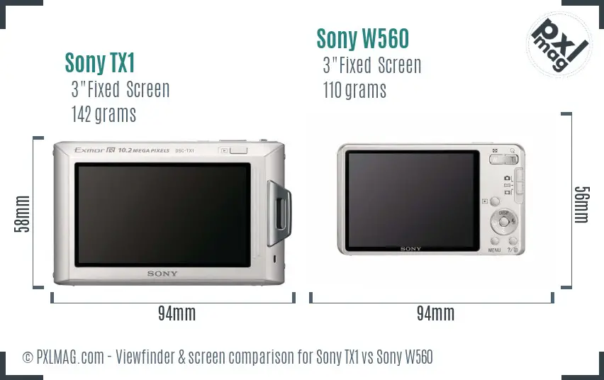 Sony TX1 vs Sony W560 Screen and Viewfinder comparison