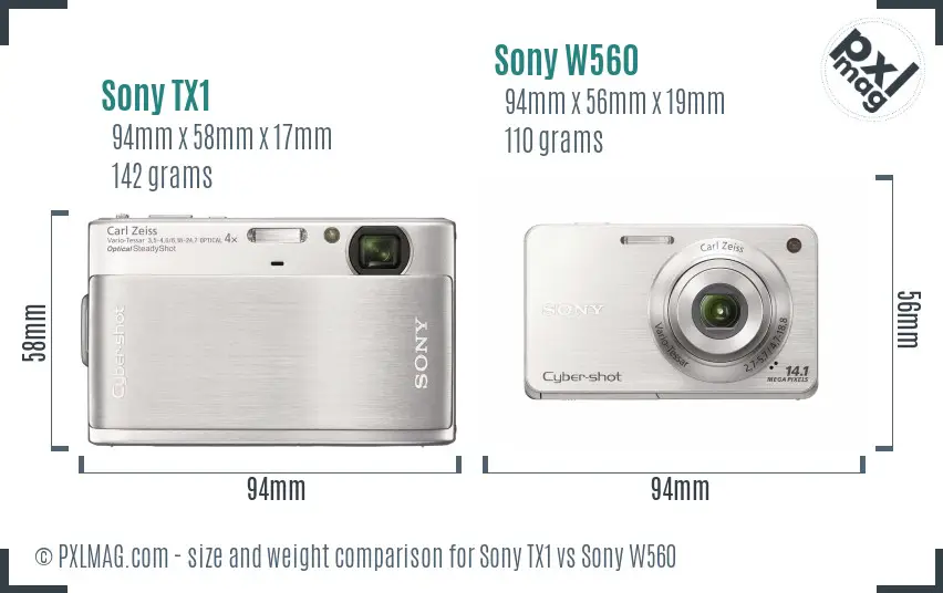 Sony TX1 vs Sony W560 size comparison