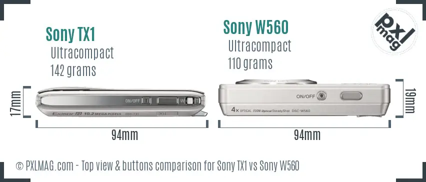Sony TX1 vs Sony W560 top view buttons comparison