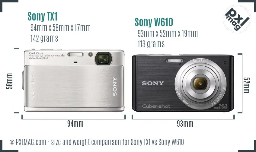 Sony TX1 vs Sony W610 size comparison
