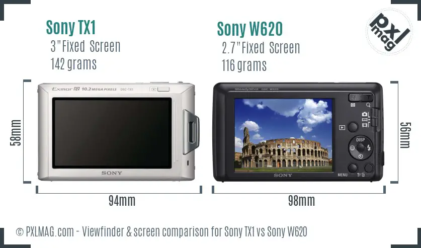 Sony TX1 vs Sony W620 Screen and Viewfinder comparison