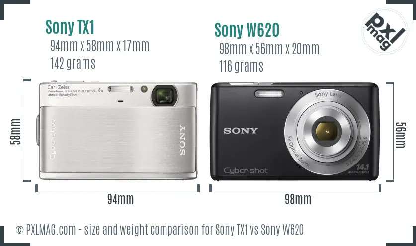 Sony TX1 vs Sony W620 size comparison