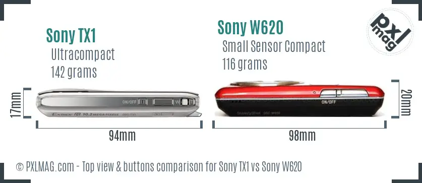 Sony TX1 vs Sony W620 top view buttons comparison
