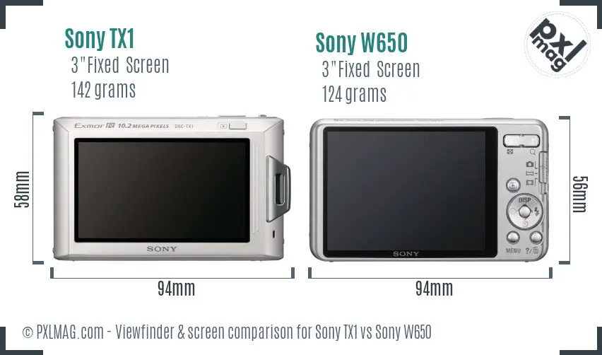 Sony TX1 vs Sony W650 Screen and Viewfinder comparison