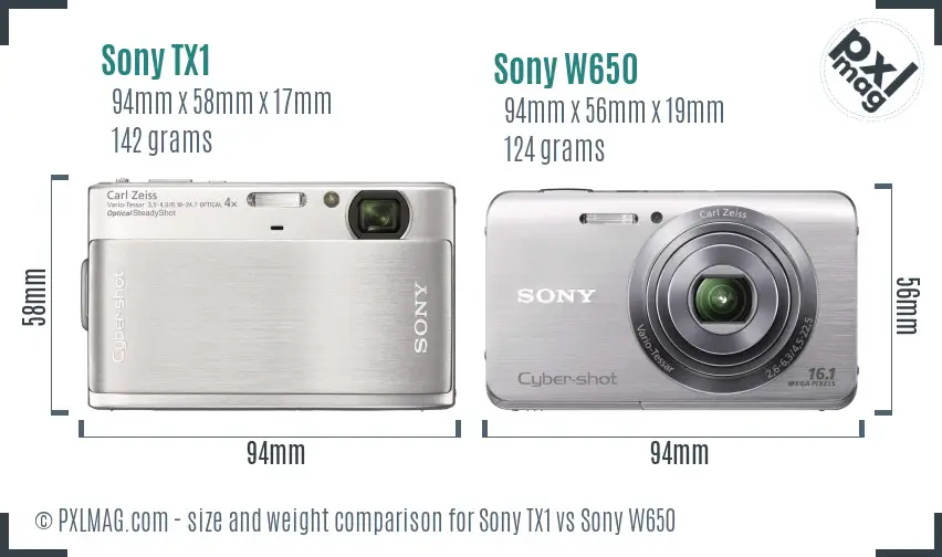 Sony TX1 vs Sony W650 size comparison