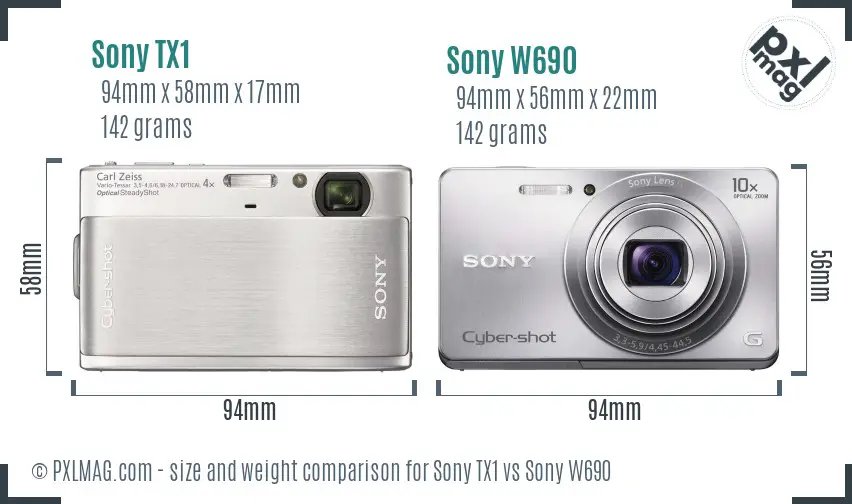 Sony TX1 vs Sony W690 size comparison