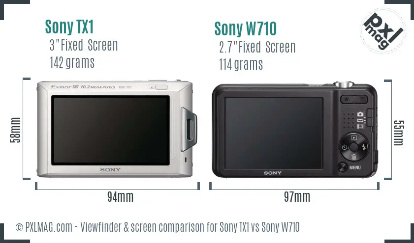 Sony TX1 vs Sony W710 Screen and Viewfinder comparison