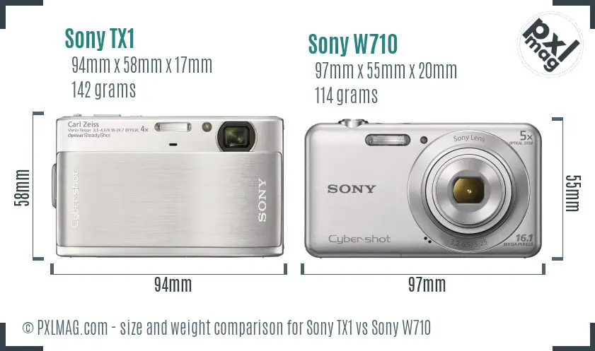 Sony TX1 vs Sony W710 size comparison