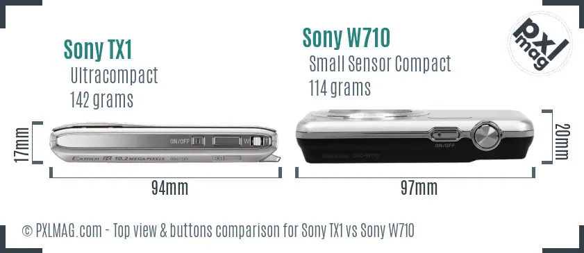 Sony TX1 vs Sony W710 top view buttons comparison