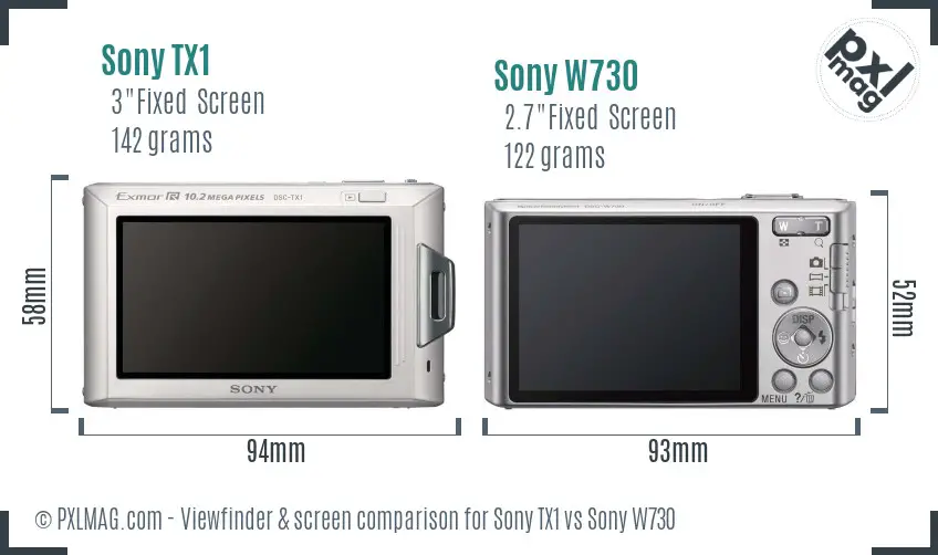 Sony TX1 vs Sony W730 Screen and Viewfinder comparison