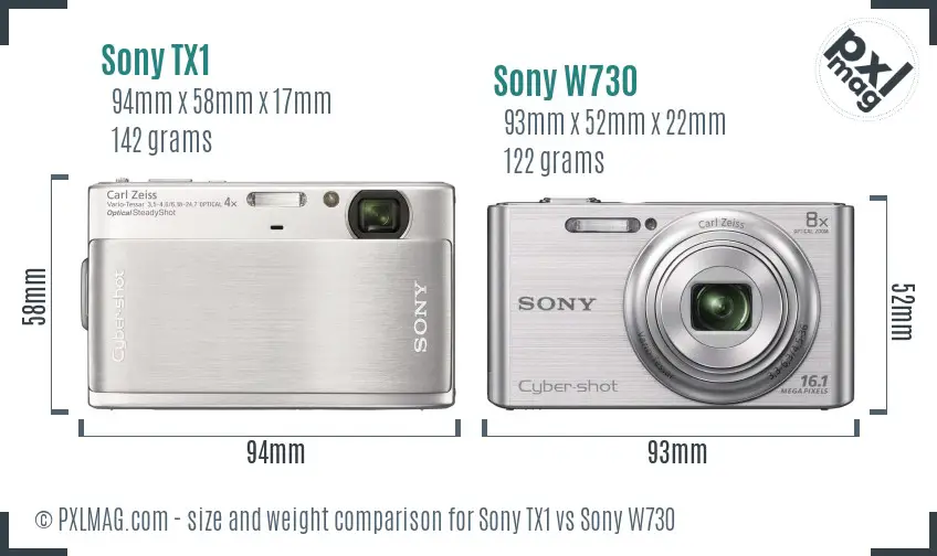 Sony TX1 vs Sony W730 size comparison
