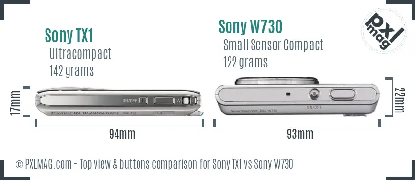 Sony TX1 vs Sony W730 top view buttons comparison