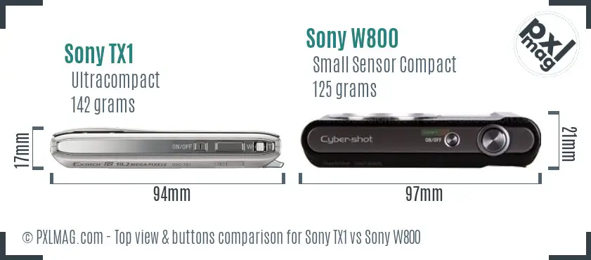 Sony TX1 vs Sony W800 top view buttons comparison