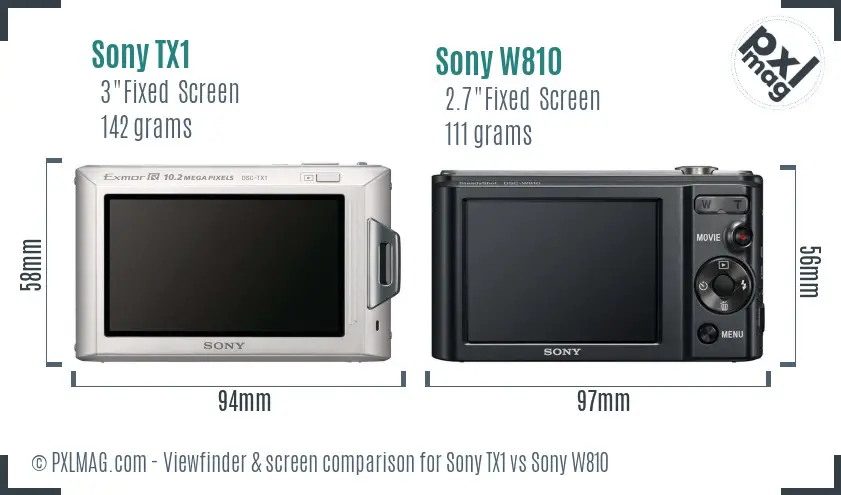 Sony TX1 vs Sony W810 Screen and Viewfinder comparison