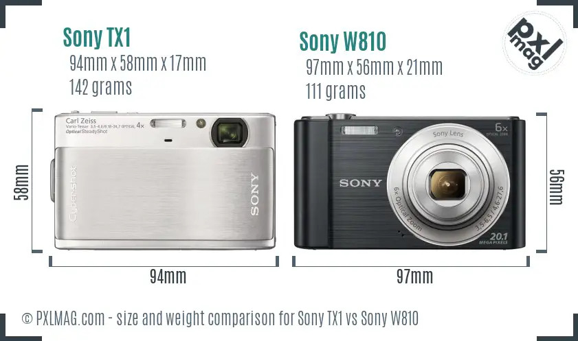 Sony TX1 vs Sony W810 size comparison