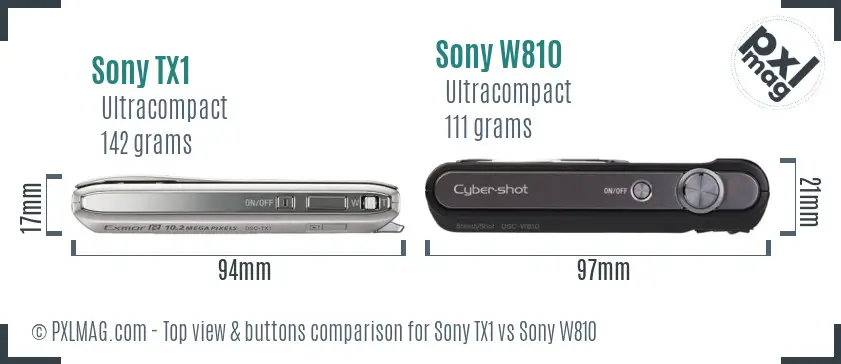 Sony TX1 vs Sony W810 top view buttons comparison
