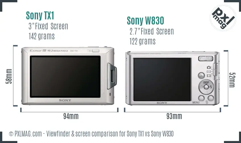 Sony TX1 vs Sony W830 Screen and Viewfinder comparison