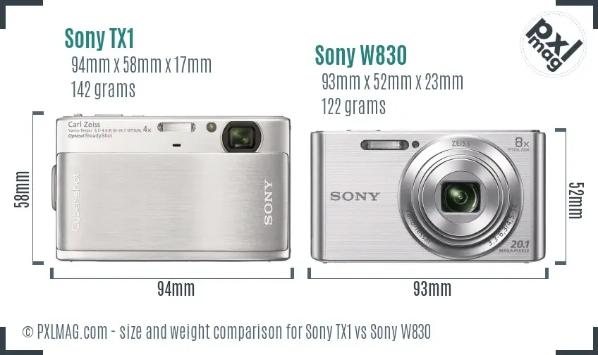 Sony TX1 vs Sony W830 size comparison