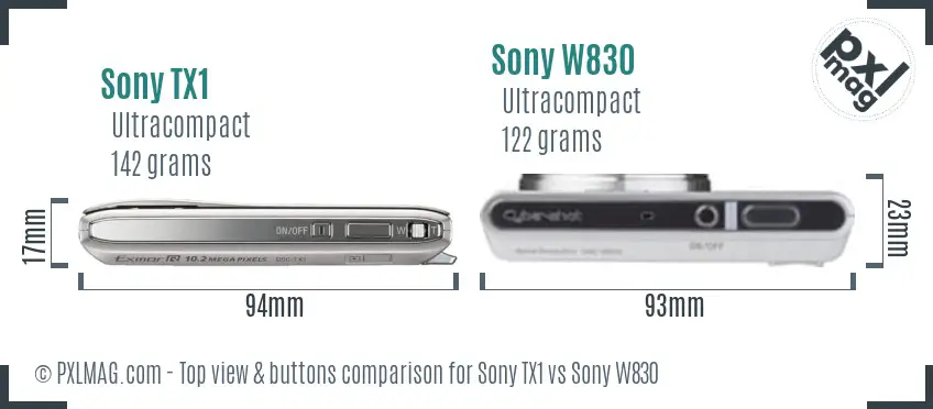 Sony TX1 vs Sony W830 top view buttons comparison